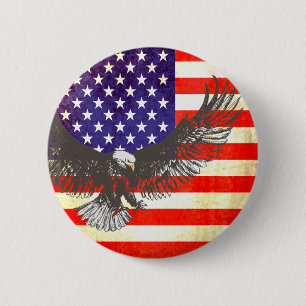 Macaron Rond 5 Cm Drapeau américain avec bouton aigle rouge blanc & 