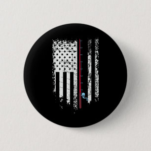 Macaron Rond 5 Cm Drapeau Américain Avec Canne à Pêche - Pêcheur Pat