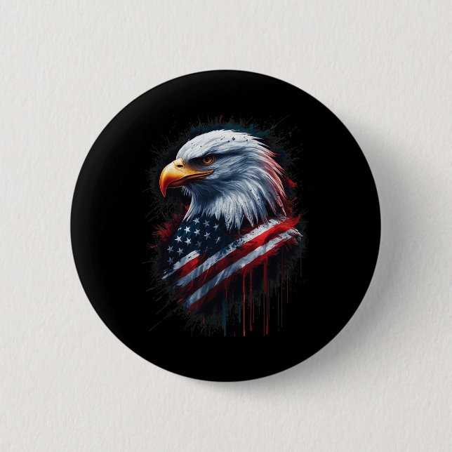 Macaron Rond 5 Cm Drapeau américain Bald Eagle 4 juillet Encre patri (Devant)