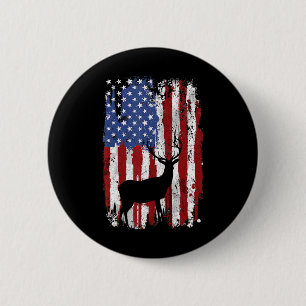 Macaron Rond 5 Cm Drapeau Américain Chasseurs De Cerfs Deer Sur Drap