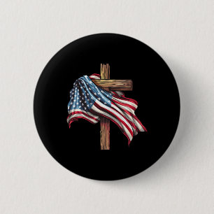 Macaron Rond 5 Cm Drapeau américain Croix chrétienne Jésus 4 juillet