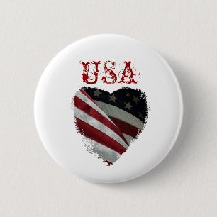 Macaron Rond 5 Cm Drapeau américain de coeur