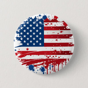 Macaron Rond 5 Cm Drapeau américain éclaboussé d'aquarelle rouge et 