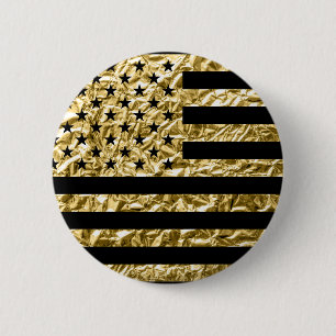 Macaron Rond 5 Cm Drapeau américain Effet d'or noir