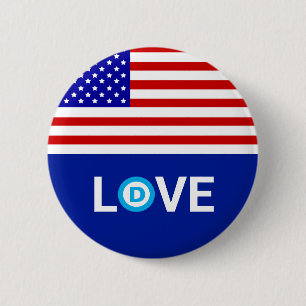 Macaron Rond 5 Cm Drapeau américain et amour avec le logo du parti d