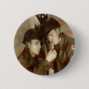 Macaron Rond 5 Cm Drapeau américain et photo militaire vintage