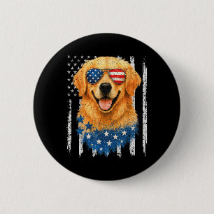 Macaron Rond 5 Cm Drapeau Américain Golden Retriever Usa Rétro 4 Jui