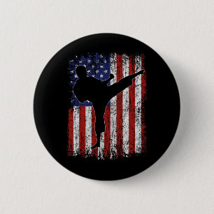 Macaron Rond 5 Cm Drapeau Américain High Kick Karate Silhouette Part