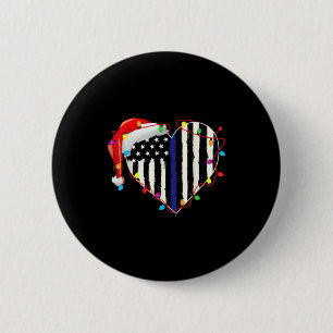 Macaron Rond 5 Cm Drapeau Américain Ligne Bleue Père Noël Chapeau Po