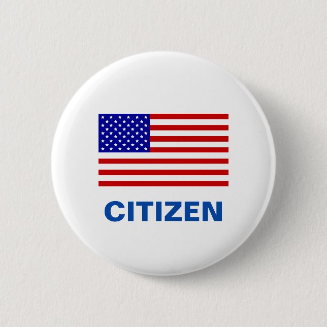 Macaron Rond 5 Cm Drapeau américain modifiable et texte citoyen (Devant)