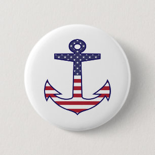 Macaron Rond 5 Cm Drapeau américain patriotique Ancre nautique