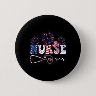 Macaron Rond 5 Cm Drapeau américain Patriotique Infirmière Stethosco