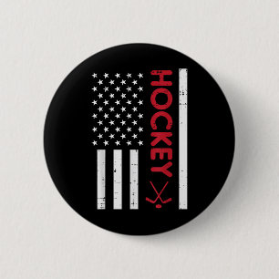 Macaron Rond 5 Cm Drapeau américain Red Ice Hockey Vintage Patriotiq