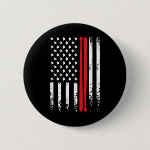 Macaron Rond 5 Cm Drapeau américain Retro Music Drummer Drum Stick 4