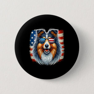 Macaron Rond 5 Cm Drapeau américain Shetland Sheepdog Shelter 4ème d