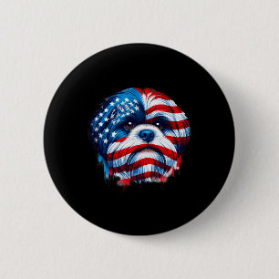 Macaron Rond 5 Cm Drapeau américain Shih Tzu 4 juillet Patriotique S