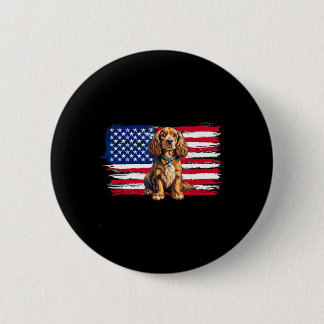 Macaron Rond 5 Cm Drapeau américain Spaniel Chien Animal 4 Juillet