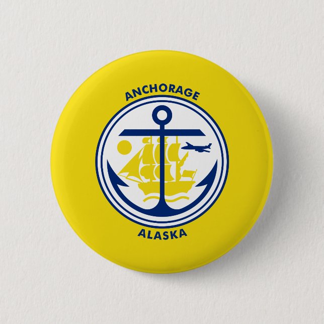 Macaron Rond 5 Cm Drapeau d'ancrage, Bouton Pinback de l'Alaska (Devant)