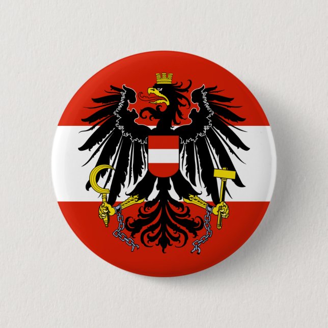 Macaron Rond 5 Cm Drapeau d'Autriche avec armoiries (Devant)