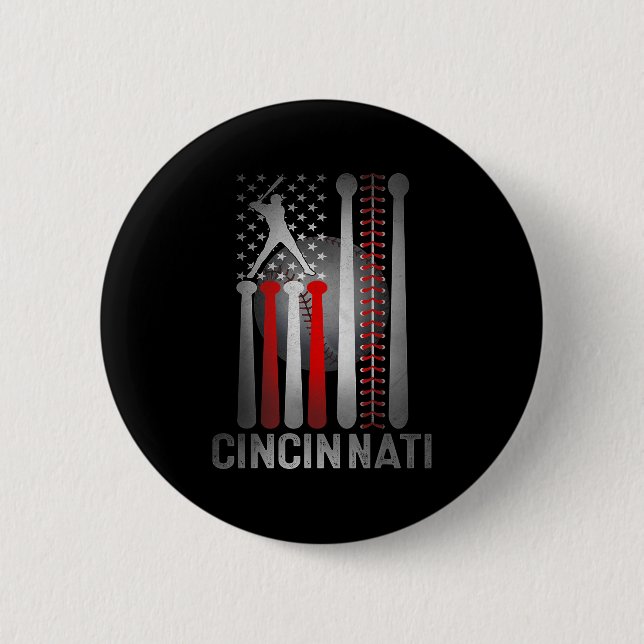 Macaron Rond 5 Cm Drapeau De Baseball Retro De Cincinnati Atteint À  (Devant)