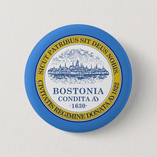 Macaron Rond 5 Cm Drapeau de Boston, Massachusetts Pinback Button (Devant)