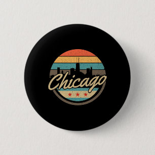 Macaron Rond 5 Cm Drapeau de Chicago Ciel Vintage Illinois Usa Souve