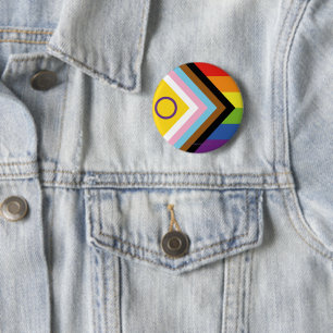 Macaron Rond 5 Cm Drapeau de fierté intersexe de SlipperyJoe's fond 
