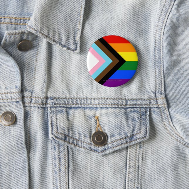 Macaron Rond 5 Cm Drapeau de fierté Progress Pride de SlipperyJoe si (En situation)