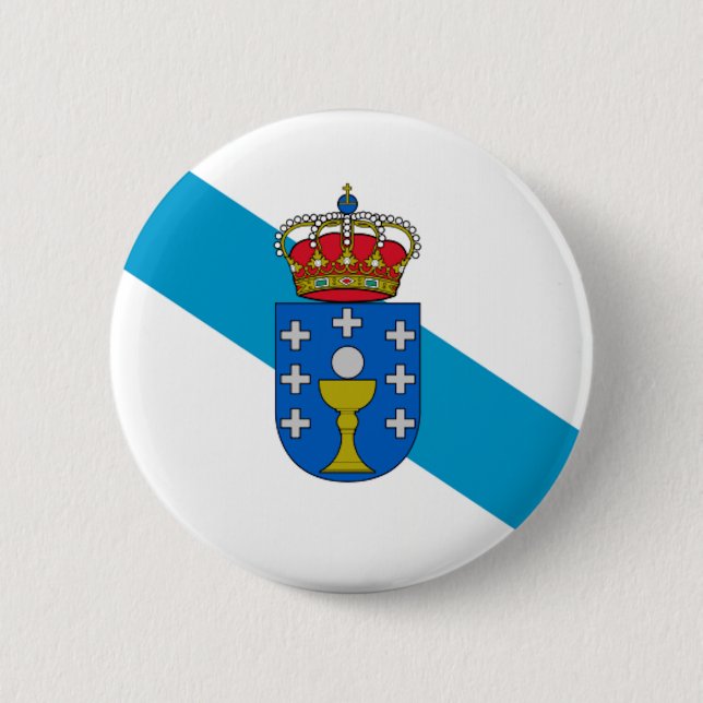 Macaron Rond 5 Cm Drapeau de la Galicie (Espagne) (Devant)