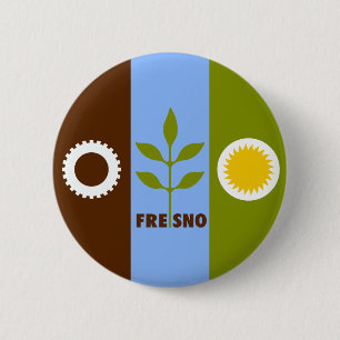 Macaron Rond 5 Cm Drapeau de la ville de Fresno, Californie Bouton é