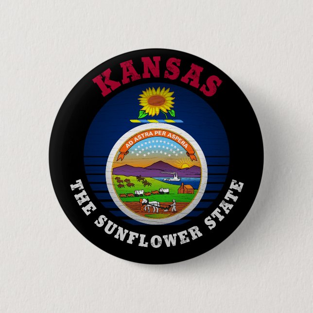 MACARON ROND 5 CM DRAPEAU DE L'ÉTAT DE KANSAS SUNLOWER (Devant)