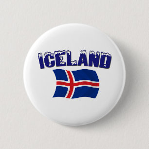 Macaron Rond 5 Cm Drapeau de l'Islande (w/inscription)