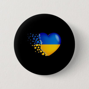 Macaron Rond 5 Cm Drapeau de l'Ukraine avec de petits cœurs qui s'en