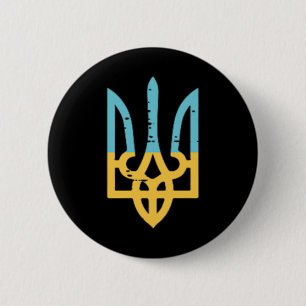 Macaron Rond 5 Cm Drapeau de l'Ukraine Trident poche Crête ukrainien