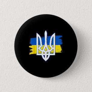 Macaron Rond 5 Cm Drapeau de l'Ukraine Trident - Tryzub Ukrainien Pa