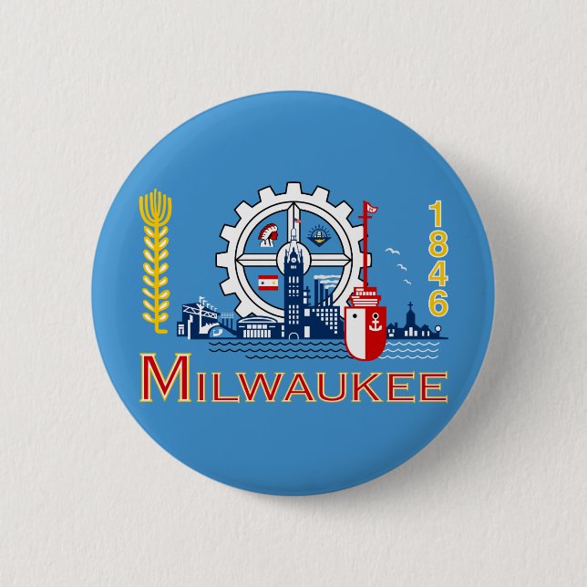 Macaron Rond 5 Cm Drapeau de Milwaukee, Bouton Pinback du Wisconsin (Devant)
