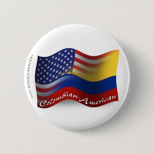 Macaron Rond 5 Cm Drapeau de ondulation Colombien-Américain
