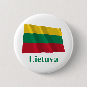 Macaron Rond 5 Cm Drapeau de ondulation de la Lithuanie avec le nom
