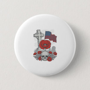 Macaron Rond 5 Cm Drapeau de pavot de croix de mémorial Gravure vint