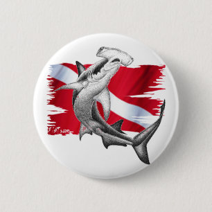 Macaron Rond 5 Cm Drapeau de piqué avec le requin-plongeur de