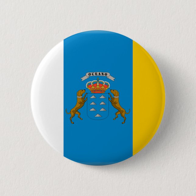 Macaron Rond 5 Cm Drapeau des Îles Canaries (Espagne) (Devant)