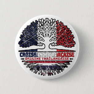 Macaron Rond 5 Cm Drapeau des racines d'arbre de Thaïlande Thaï Fran