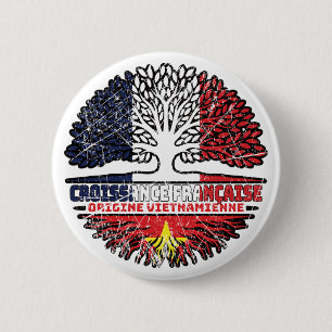 Macaron Rond 5 Cm Drapeau des racines d'arbre France français Vietna