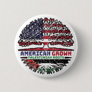 Macaron Rond 5 Cm Drapeau des racines d'arbre Palestine-Amérique