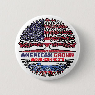 Macaron Rond 5 Cm Drapeau des racines d'arbre slovène américaine