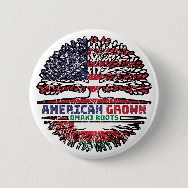 Macaron Rond 5 Cm Drapeau des racines d'arbres omanais américains (Devant)