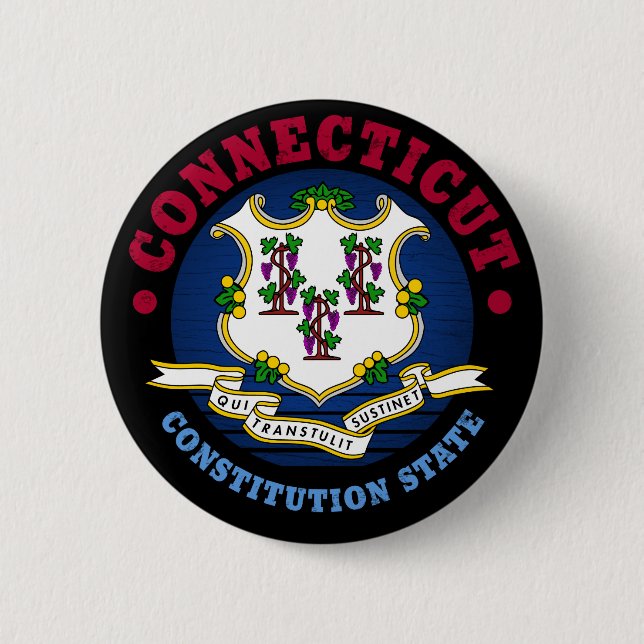 MACARON ROND 5 CM DRAPEAU D'ÉTAT CONSTITUTION CONNECTICUT (Devant)