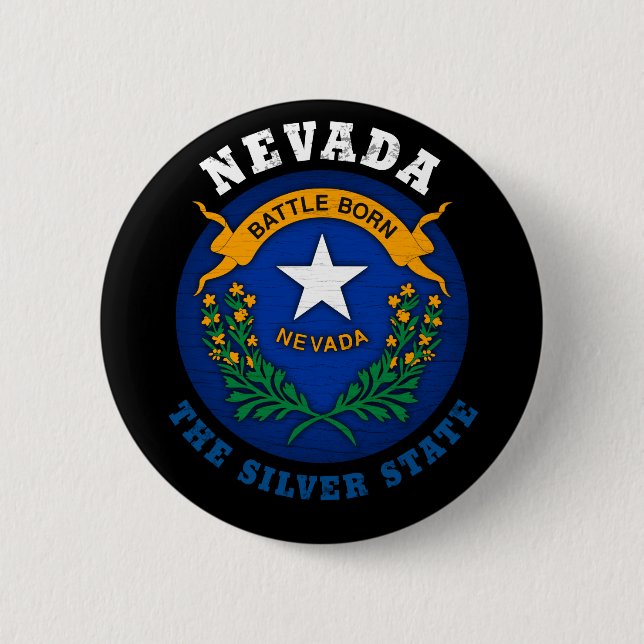MACARON ROND 5 CM DRAPEAU D'ÉTAT D'ARGENT NEVADA (Devant)