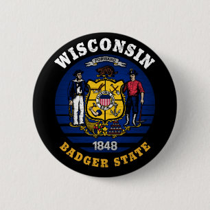 MACARON ROND 5 CM DRAPEAU D'ÉTAT WISCONSIN BADGER