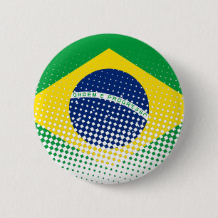 Macaron Rond 5 Cm Drapeau Du Brésil Avec Effet Halftone